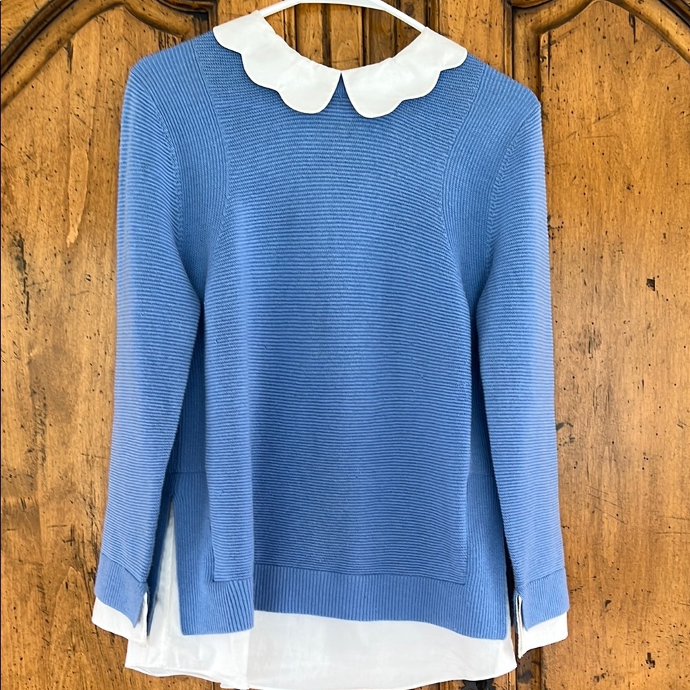 Ted Baker Blue Knit Sweater with Scalloped Collar